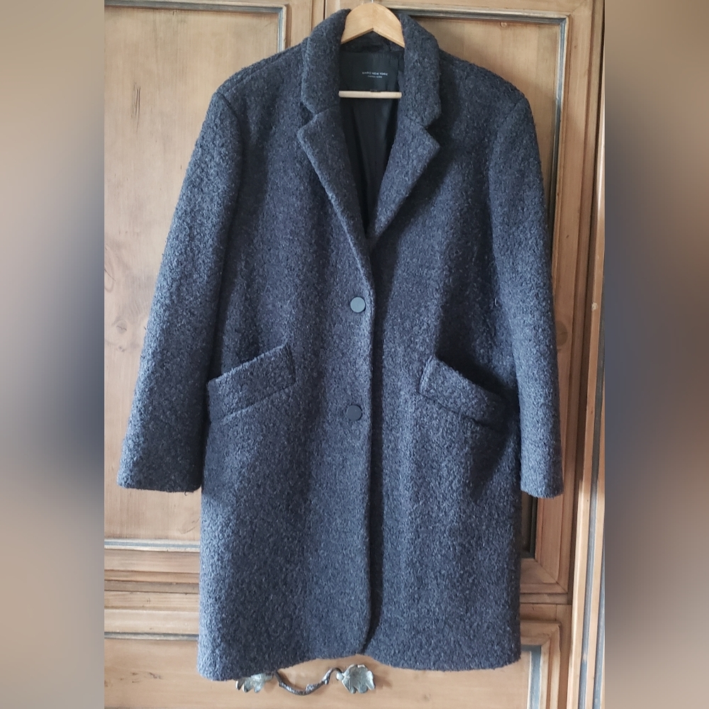 ANDRE MARC NEW YORK BLACK ELEGANT PAIGE BOUCLE WOOL COAT SIZE 14